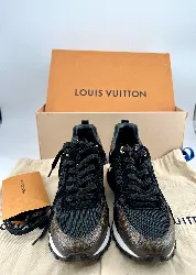chaussures sneakers femme louis vuitton run away en cuir noir et toile monogram