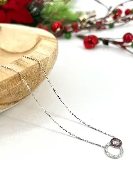 collier orné de deux ronds pavés d’oxydes blancs et violets l43-45 cm argent 925 millième (22 ct) 2,39g