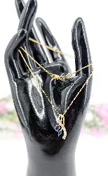 collier pendentif en 2 ors serti de 2 saphirs et 2 diamants or 750 millième (18 ct) 3,80g