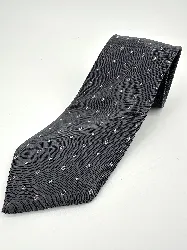 cravate eden park 100% soie anthracite à poids blancs et cercles roses