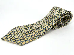 cravate hermès 100% soie fond janue avec motifs bleus