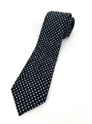 cravate hermès 100% soie fond noir à pois bleu ciel