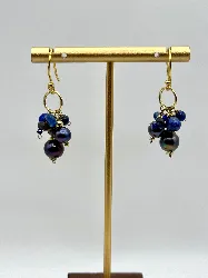 fbo2243 boucles d'oreilles pendantes en argent doré avec pierre lapis lazuli et perle synthétique argent 925 millième (22 ct) 2g