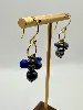 fbo2243 boucles d'oreilles pendantes en argent doré avec pierre lapis lazuli et perle synthétique argent 925 millième (22 ct) 2g