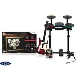 jeu wii guitar hero 5 : jeu + guitare + batterie + micro wii