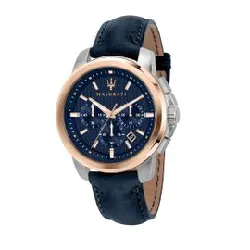 montre homme maserati successo en cuir bleu