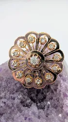 pendentif rosace en or rose serti de 13 diamants taille ancienne or 750 millième (18 ct) 10,29g