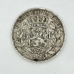 pièce 5 francs leopold ii 1873 argent 900 millième 24,76g