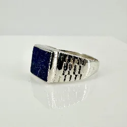 111414 bague chevalière motifs lignes ornée d'un lapis-lazuli carré t70 argent 925 millième (22 ct) 7,66g argent autre 7,5g