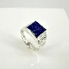 111414 bague chevalière motifs lignes ornée d'un lapis-lazuli carré t70 argent 925 millième (22 ct) 7,66g argent autre 7,5g