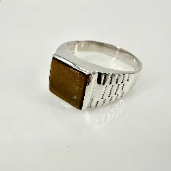 111414 bague chevalière motifs lignes ornée d'un oeil de tigre carré t70 argent 925 millième (22 ct) 7,66g argent autre 7,5g