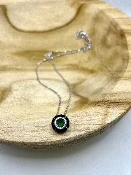 140305 collier avec pendentif rond avec oxydes et onyx argent 925 millième (22 ct) 3,2g