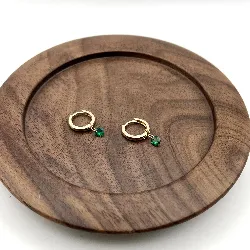 2636950 boucle d'oreiles créoles chacune ornée d'une oxyde vert pendante d1,5cm