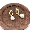 3121309 boucles d’oreilles pendantes avec perles synthétiques en acier doré t1,5 x 4,5 cm