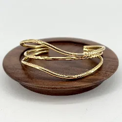 31230862 bracelet manchette à motif ligne vague en acier doré largeur 2,5 cm