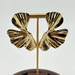 3126609 boucles d'oreilles feuilles martelées en acier doré t2,8 x 5 cm