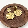3130309 boucles d'oreilles pendantes disques avec motif en acier doré t3 x 4,8 cm