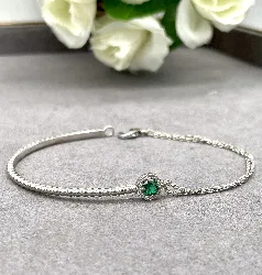 87394018 bracelet en argent demi jonc chaînette oxydes vert et blancs l18 cm argent 925 millième (22 ct) 3,9g