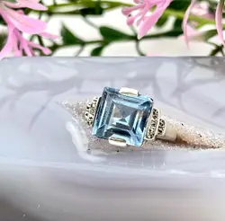 bague argent pierre bleue rectangle t55 argent autre 6,35g