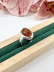 bague en argent ornée d'ambre naturel avec inclusions t53 argent 925 millième (22 ct) 5g