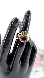 bague pont ornée améthyste et péridot  or 750 millième (18 ct) 9,85g