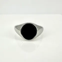 bgac bague chevalière avec onyx ovale en acier t66