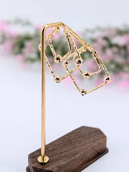 boucles d'oreilles grandes créoles doubles carrés limés en or orné de boules mobiles or 750 millième (18 ct) 5,74g