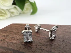 boucles d'oreilles puce en argent 925 chacune sertie d'un oxyde rectangulaire argent 925 millième (22 ct) 1,06g