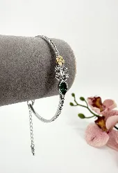 bracelet jonc swarovski orné de deux trèfles et cristaux à chaîne réglable