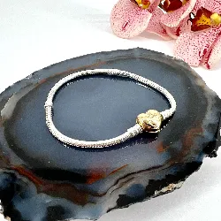 bracelet pandora maille serpent fermoir en forme de coeur doré argent 925 millième (22 ct) 15,05g