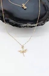 collier avec un pendentif libellule sertie des oxydes or 585 millième (14 ct) 2,02g