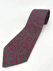 cravate en soie alain figaret fond gris à motif cachemire rouge