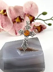 pendentif argent croix ambre argent 925 millième (22 ct) 6,58g