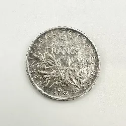 pièce 5 francs semeuse 1961 argent 835 millième 12,04g
