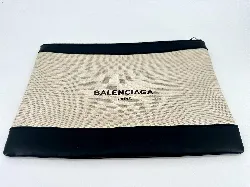 pochette balenciaga en toile beige et cuir noir