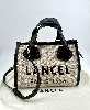 sac lancel cabas summer tote taille s en cuir noir et toile de jute
