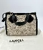 sac lancel cabas summer tote taille s en cuir noir et toile de jute