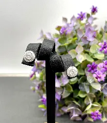 132509 boucles d'oreilles puces oxyde rond entouré de petits oxydes 8mm argent 925 millième (22 ct) 2,20 g