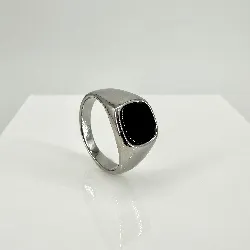 bgac bague chevalière avec onyx carré en acier