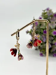 boucles d'oreilles creoles fleurs en émail rouge et rose