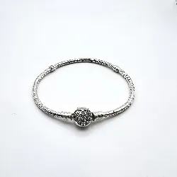 bracelet pandora maille serpent fermoir logo et coeur scintillant  argent 925 millième (22 ct) 14,79g