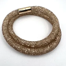 bracelet swarovski stardust double en cristaux blancs et tube en nylon métalisé doré
