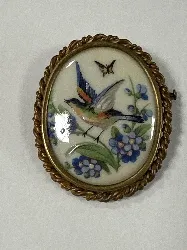 broche porcelaine de limoges oiseaux et fleurs