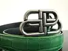 ceinture balenciaga en cuir embossé crocodile vert avec logo bb argenté vieilli taille 70