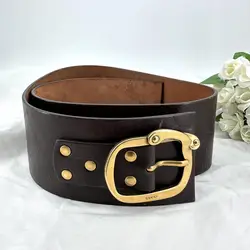ceinture large gucci en cuir marron et boucle en laiton doré vieilli taille 85/34 réf. 201799