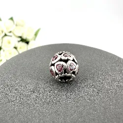 charm pandora coeurs roses argent 925 millième (22 ct) 3,68g