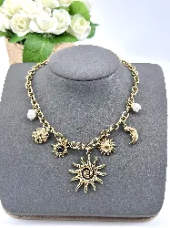 collier chaîne à 7 breloques en métal doré