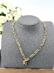 collier chaîne avec pendentif cadenas en métal doré