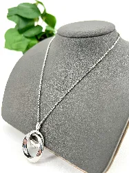 collier en argent avec pendentif double cercle serri d'oxydes  argent 925 millième (22 ct) 17,68g