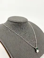 collier maille cheval avec pendentif perle synthétique et oxyde vert  argent 925 millième (22 ct) 5,34